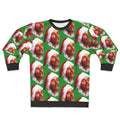 Bad Santa smoking a cigarette wearing an ugly Christmas sweatshirt