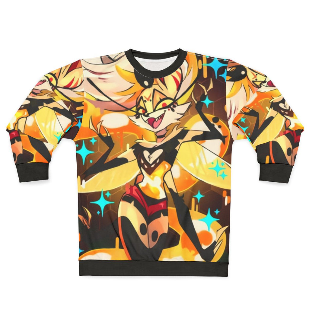 Badass Queen Beelzebub Helluva Boss Sweatshirt featuring a demon cartoon insect with a honeycomb design