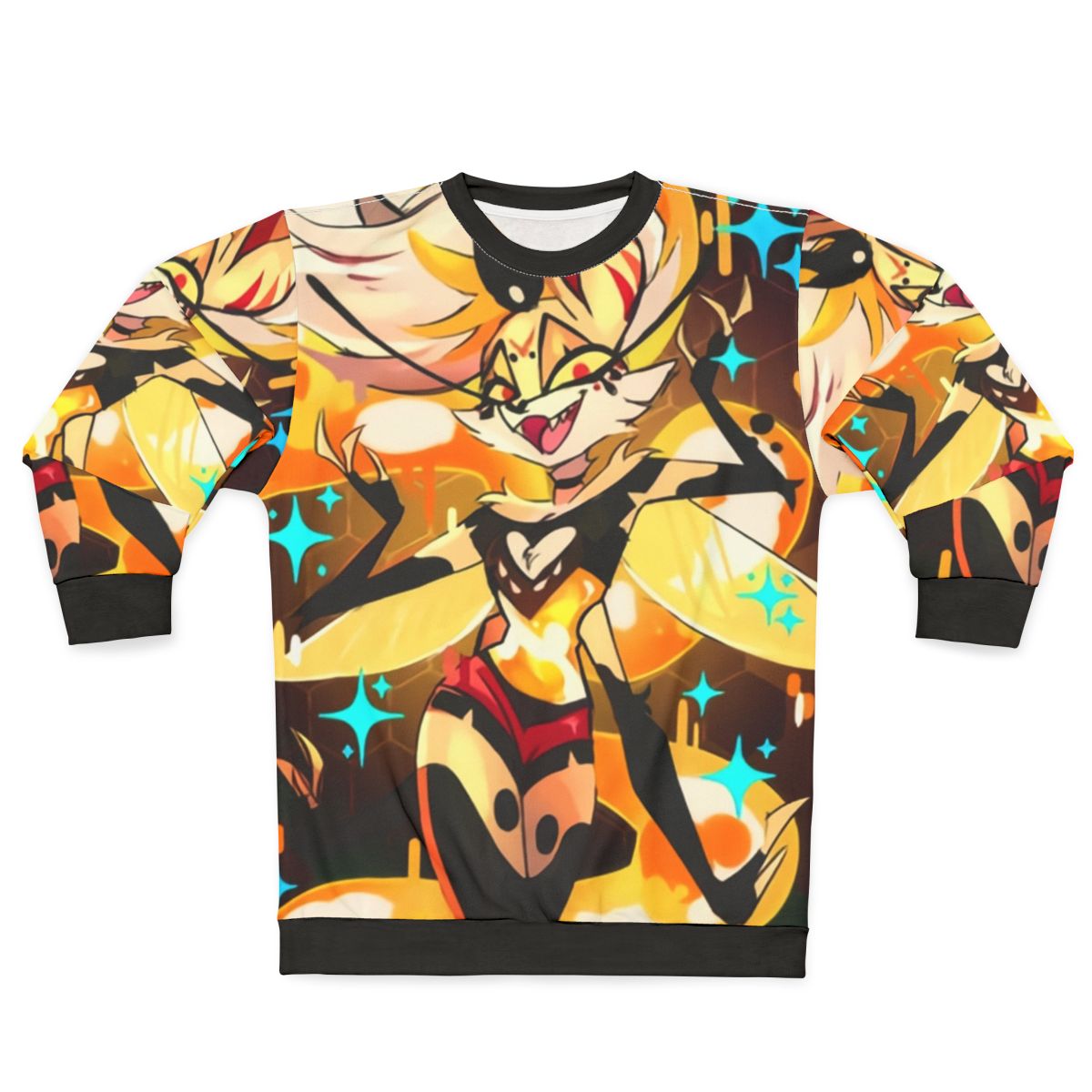 Badass Queen Beelzebub Helluva Boss Sweatshirt featuring a demon cartoon insect with a honeycomb design