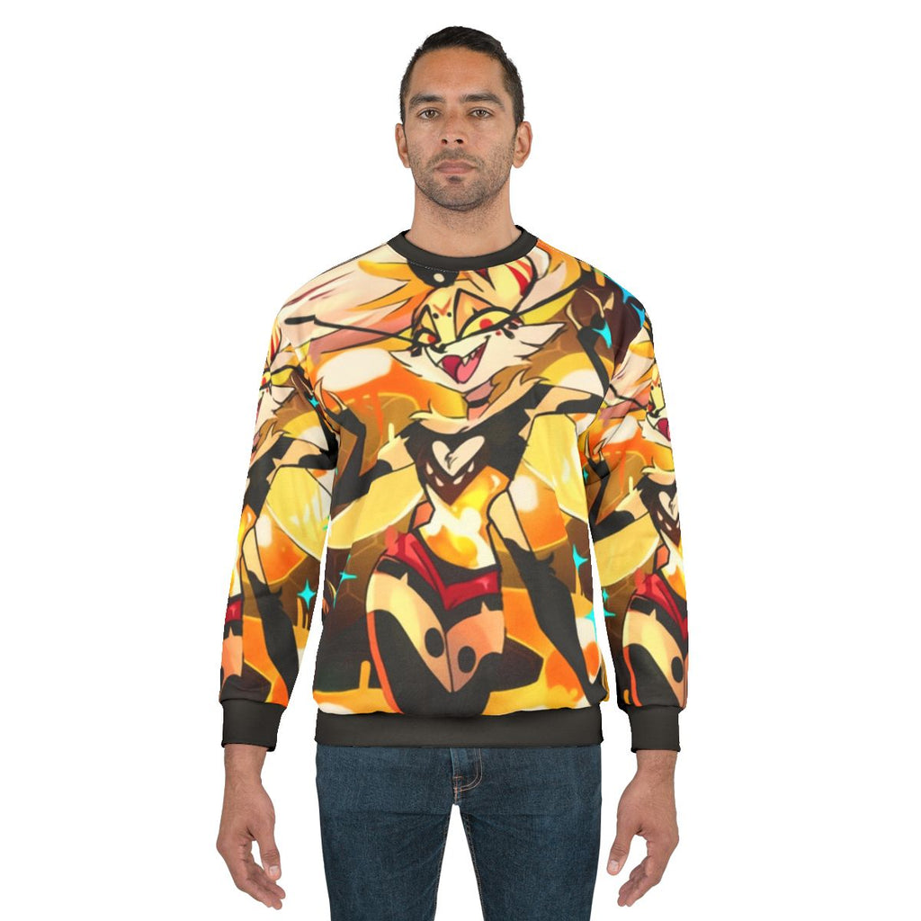 Badass Queen Beelzebub Helluva Boss Sweatshirt featuring a demon cartoon insect with a honeycomb design