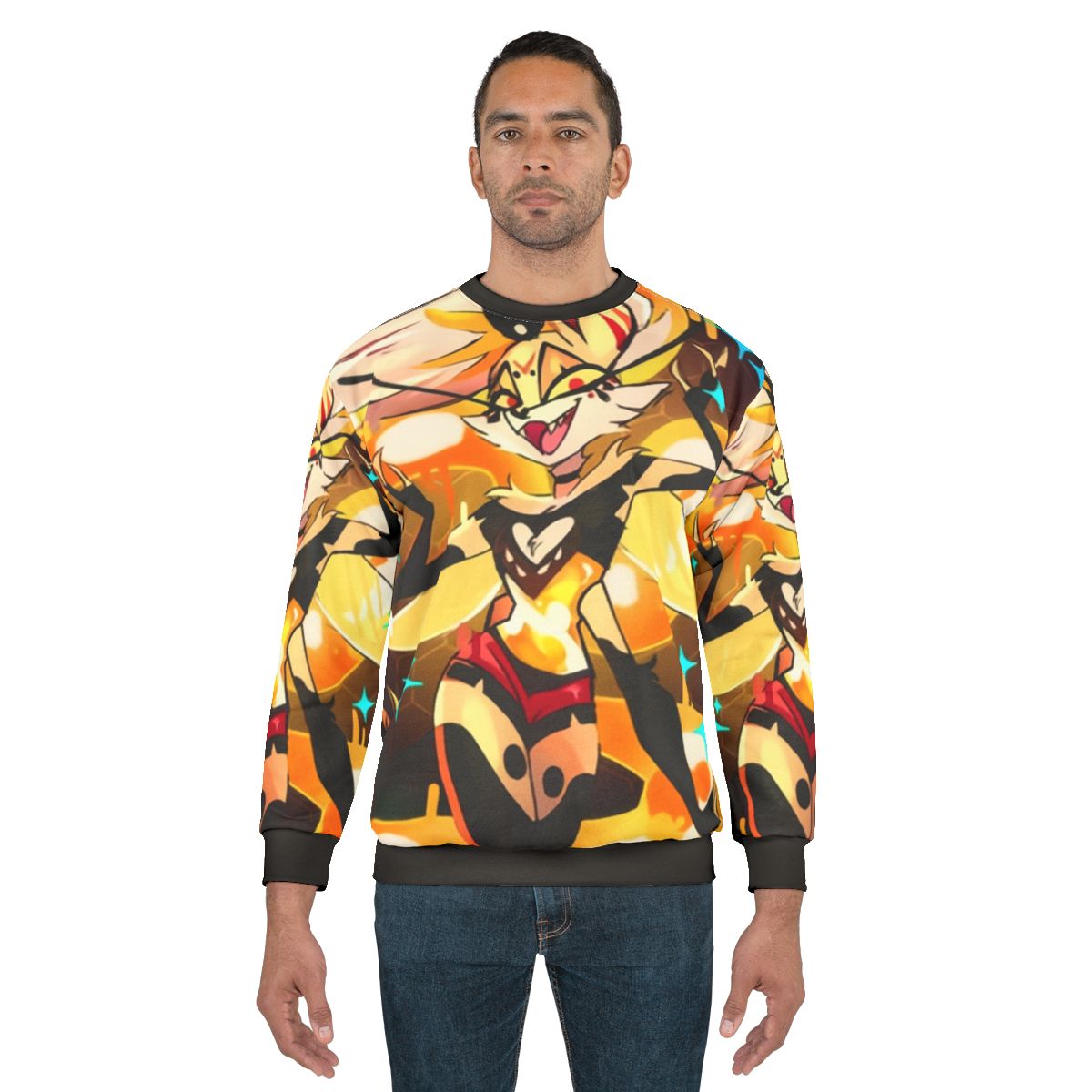 Badass Queen Beelzebub Helluva Boss Sweatshirt featuring a demon cartoon insect with a honeycomb design