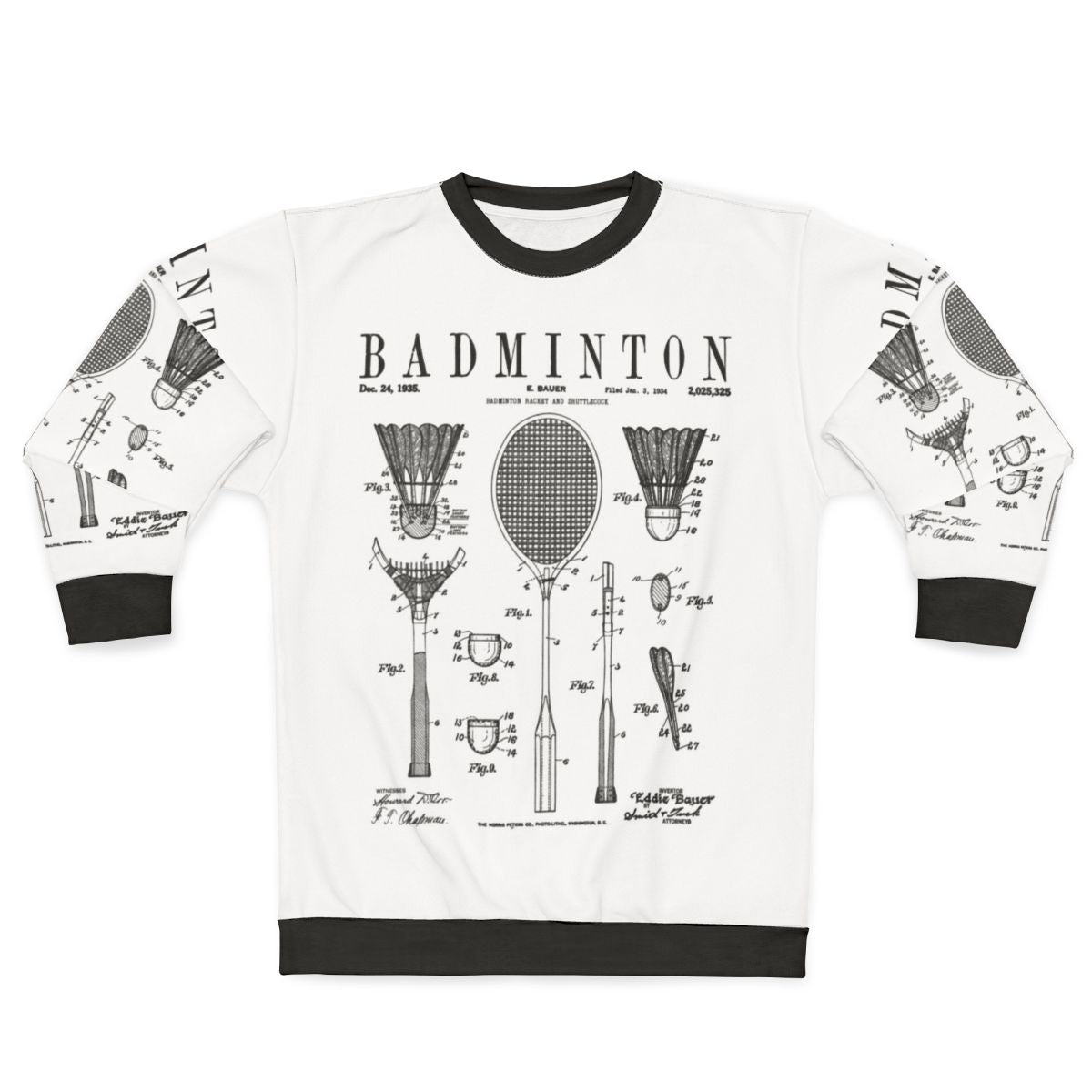 Vintage Badminton Patent Art Print Sweatshirt