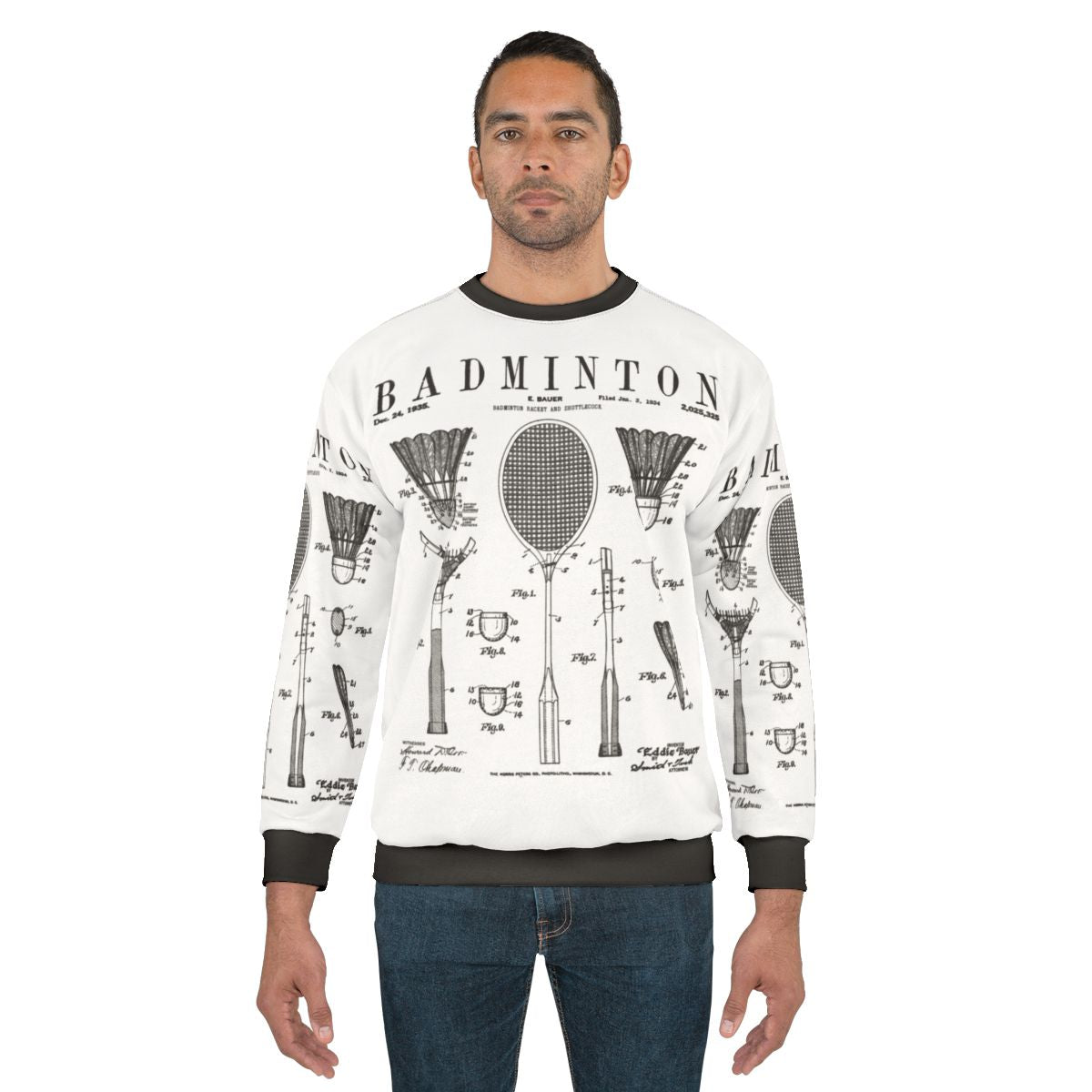 Vintage Badminton Patent Art Print Sweatshirt