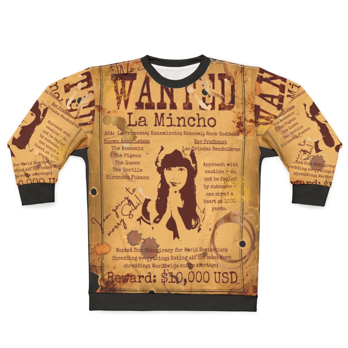 Band Maid La Mincho Wanted Poster Sweatshirt - Anime Inspired Hard Rock Apparel