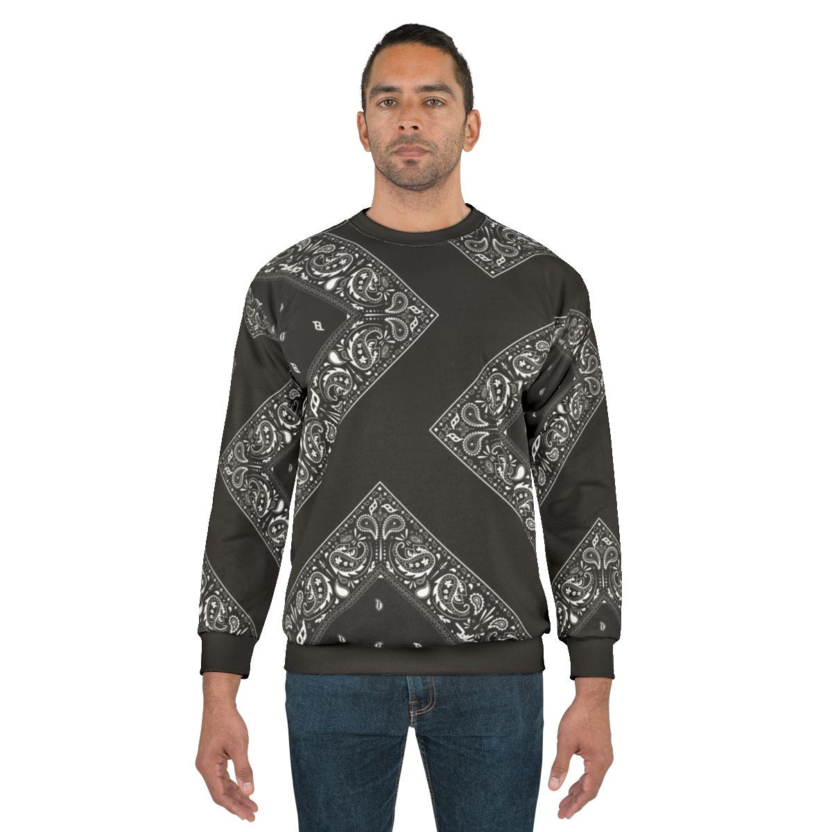 Bandana print graphic design on a cozy men's sweatshirt