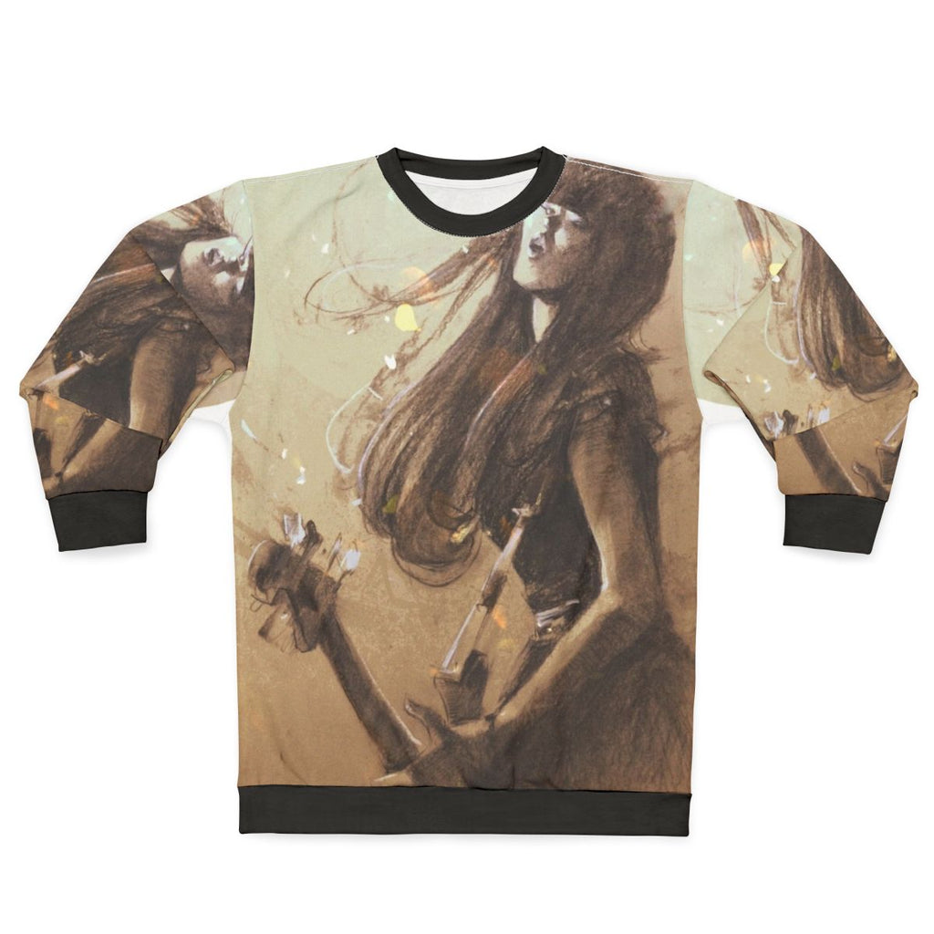 Bandmaid Misa metal guitarist and bassplayer wearing sweatshirt