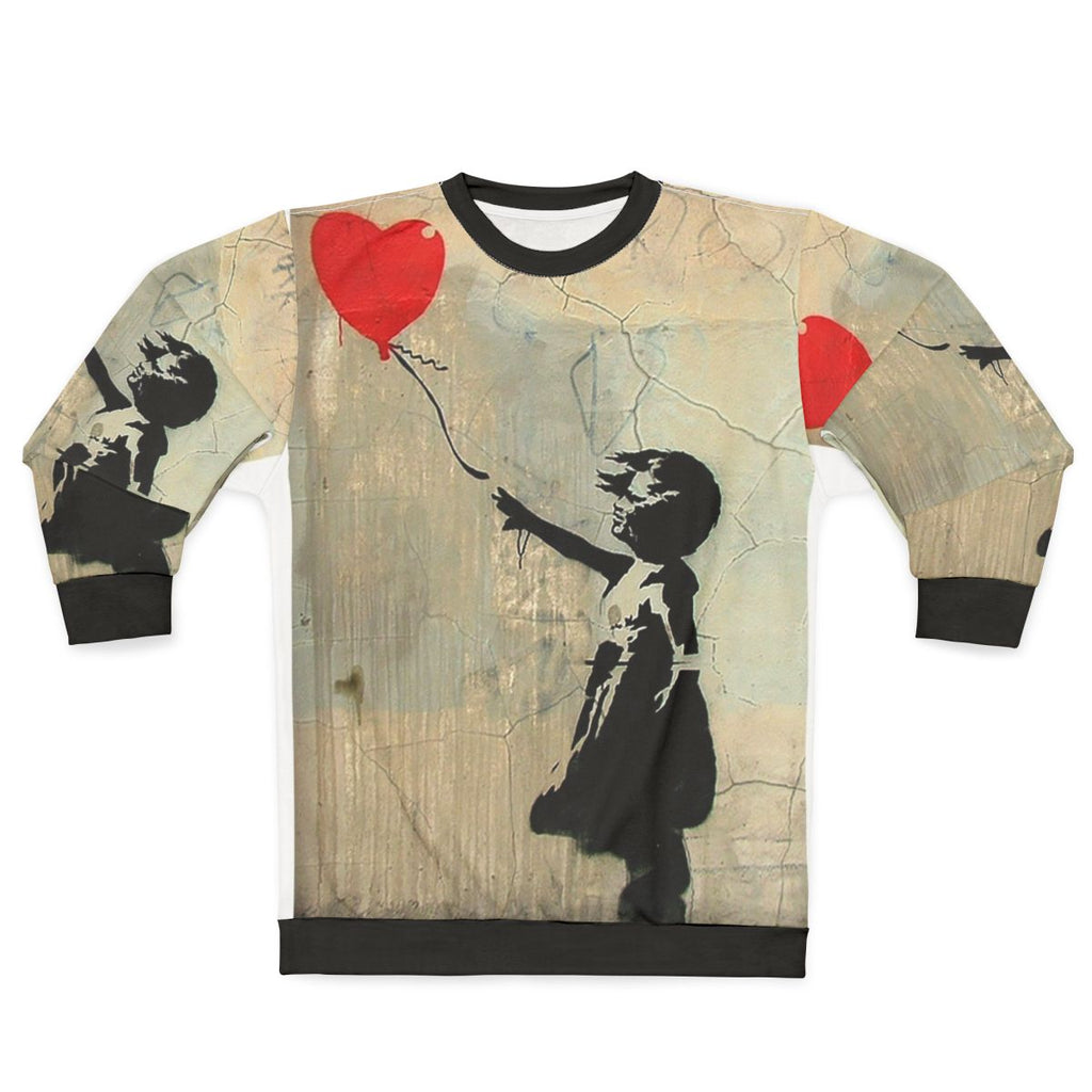 Banksy-inspired red heart balloon women's sweatshirt