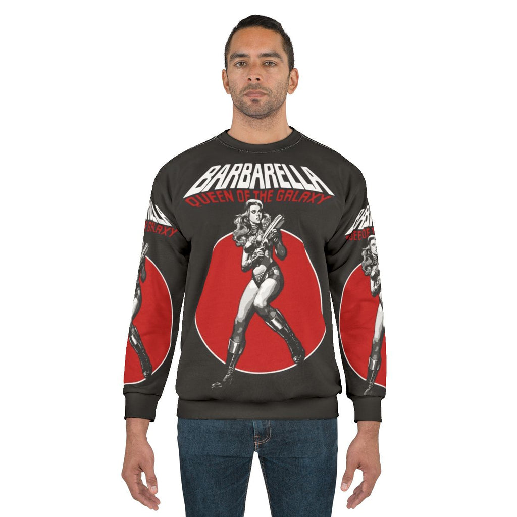 Barbarella Queen of the Galaxy themed sweatshirt featuring Jane Fonda