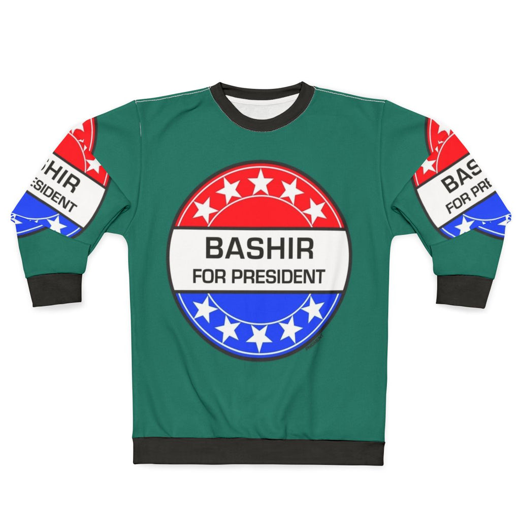 "Bashir For President" sci-fi sweatshirt featuring retro Star Trek pop art design