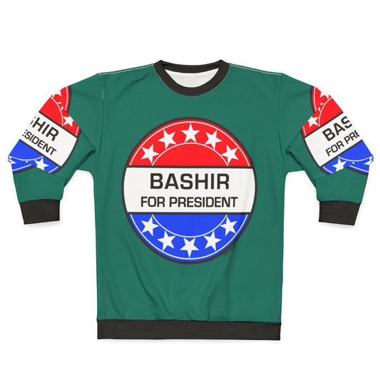 "Bashir For President" sci-fi sweatshirt featuring retro Star Trek pop art design