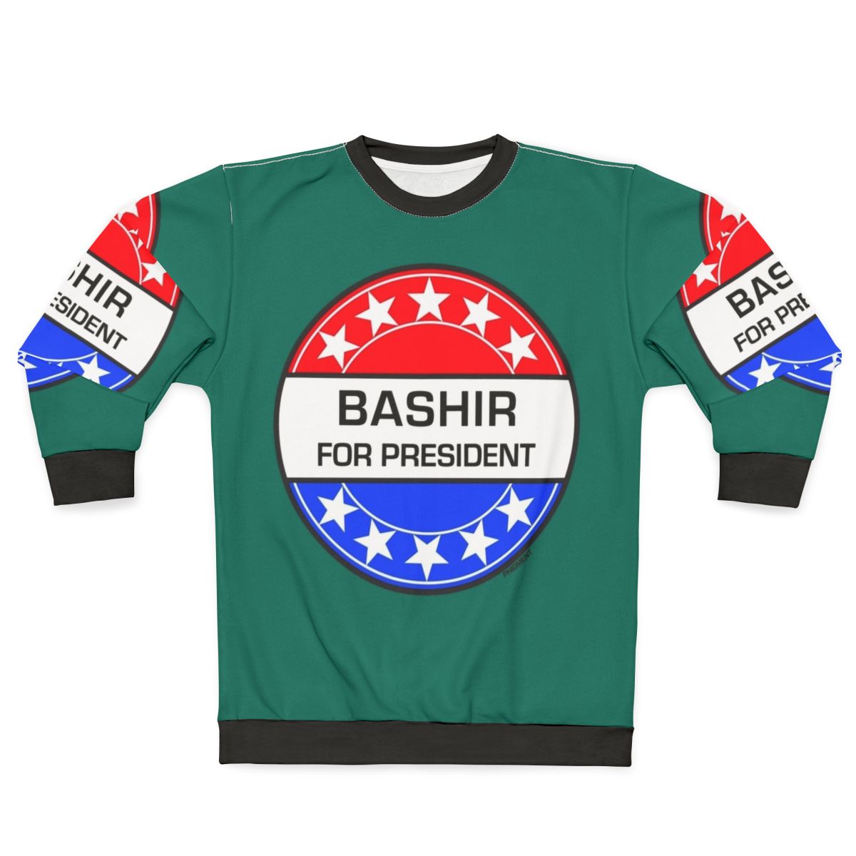 "Bashir For President" sci-fi sweatshirt featuring retro Star Trek pop art design