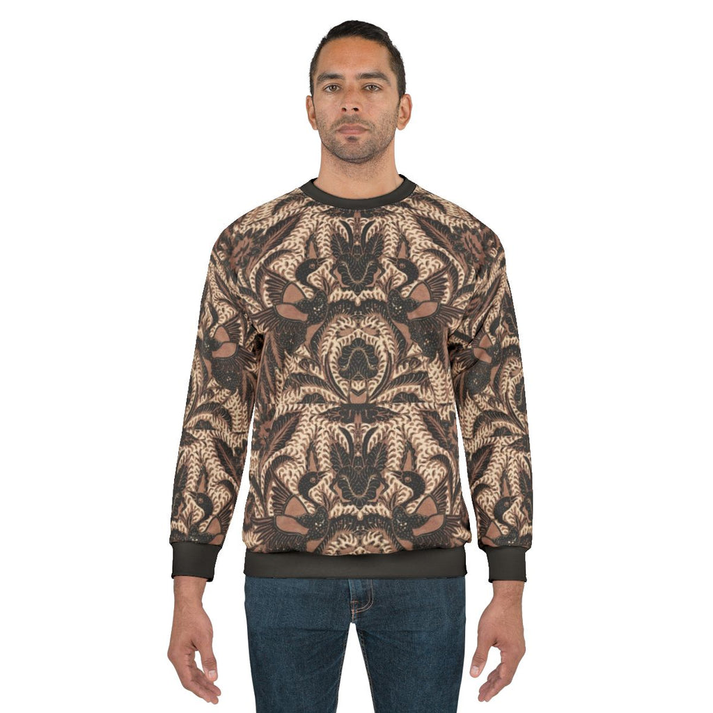 Batik Sweatshirt with Traditional Indonesian Bird and Flower Designs