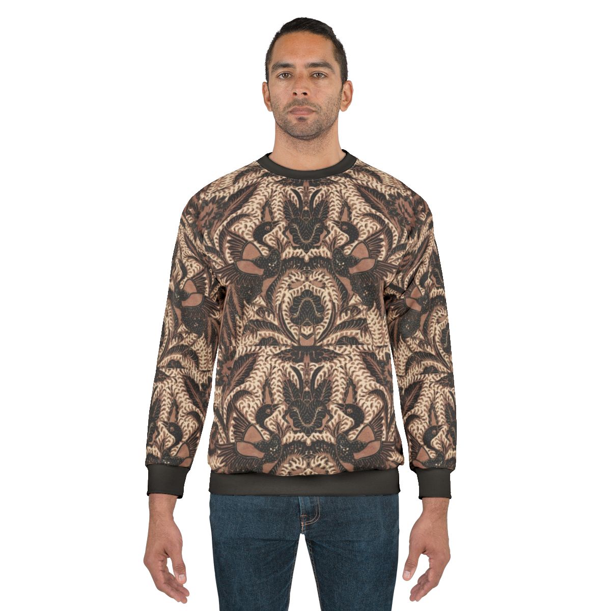 Batik Sweatshirt with Traditional Indonesian Bird and Flower Designs