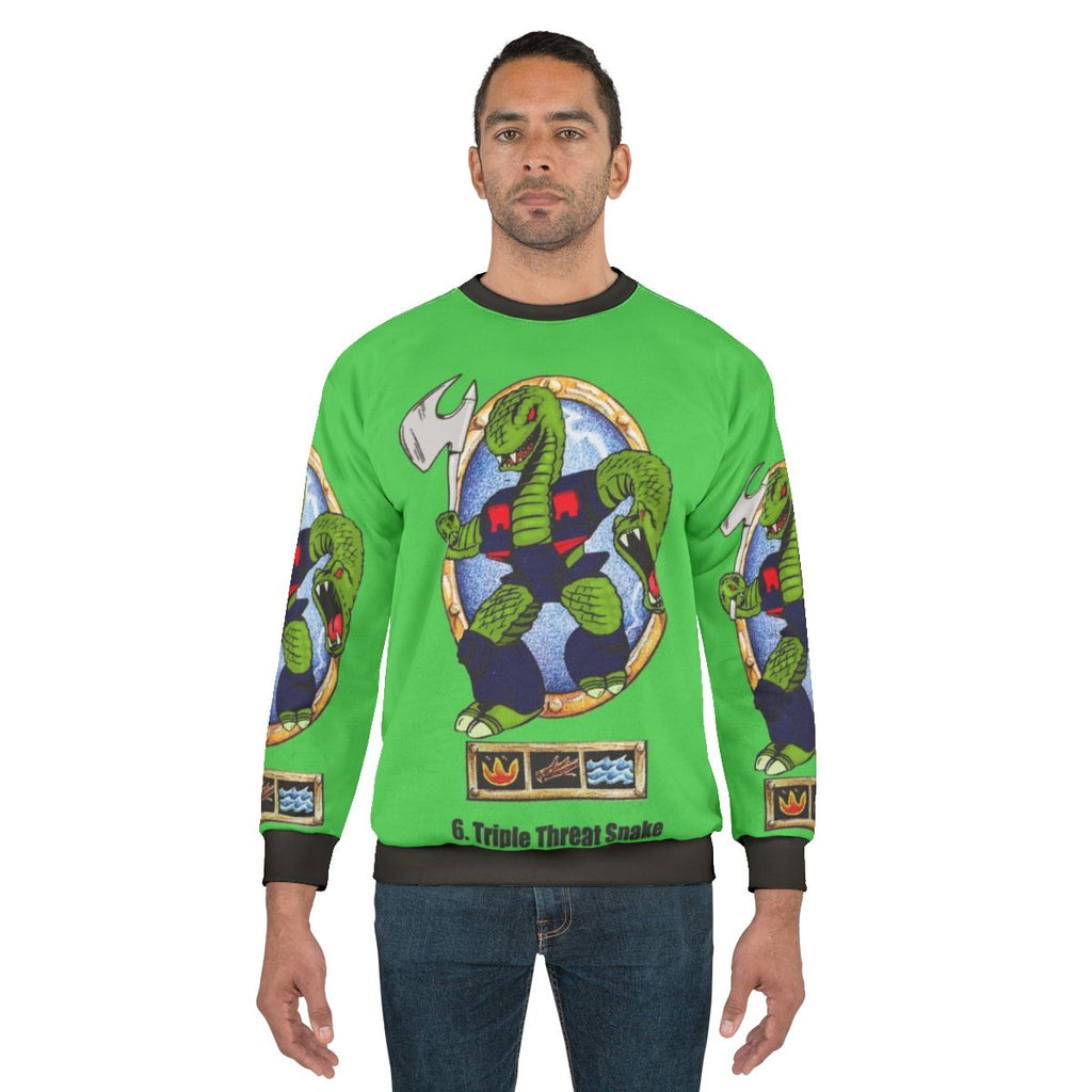 Battle Beasts 80s-style sweatshirt featuring vintage action figure graphics