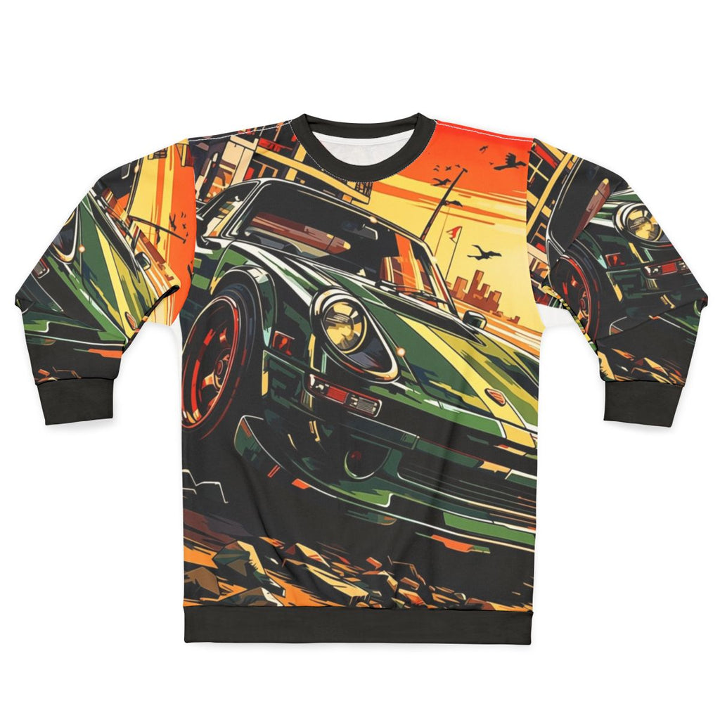 Beachside Cruise Sweatshirt with race car, motorsport, and drift design