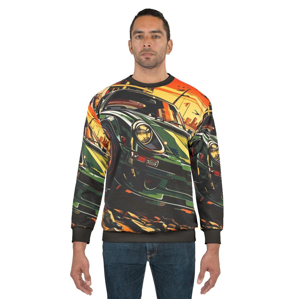 Beachside Cruise Sweatshirt with race car, motorsport, and drift design