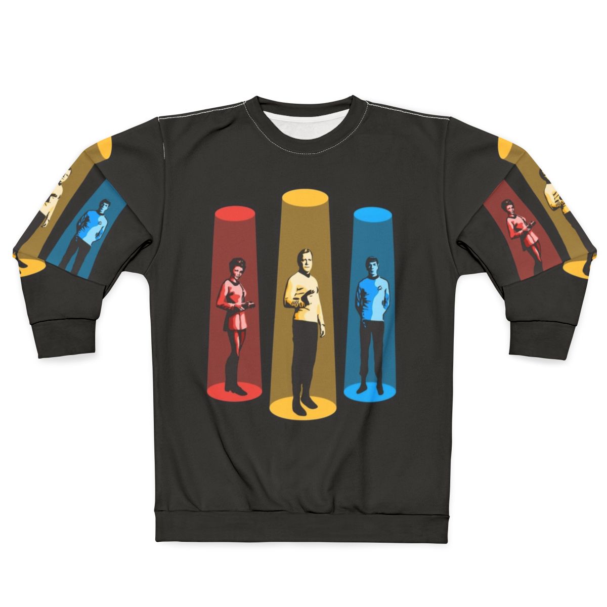 Beam me up Scotty Star Trek sweatshirt design with USS Enterprise and space imagery