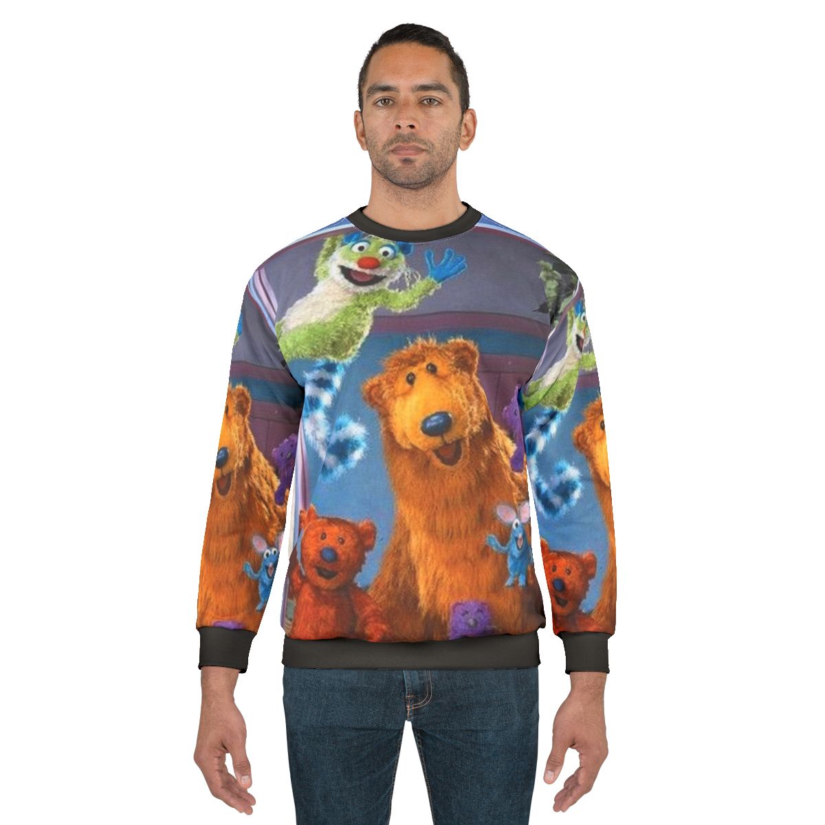 Vintage-style sweatshirt featuring the characters from the '90s kids show "Bear in the Big Blue House"