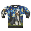 Bearded collie dog in starry night sweatshirt
