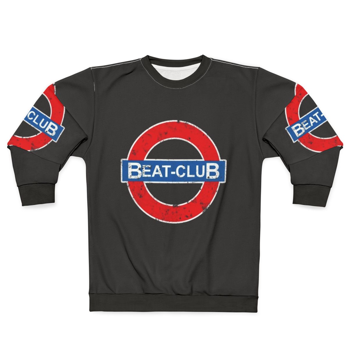 Vintage-inspired Beat Club sweatshirt with classic rock imagery