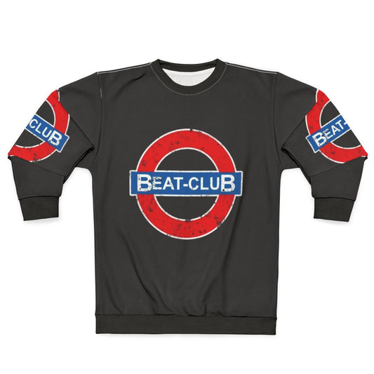 Vintage-inspired Beat Club sweatshirt with classic rock imagery