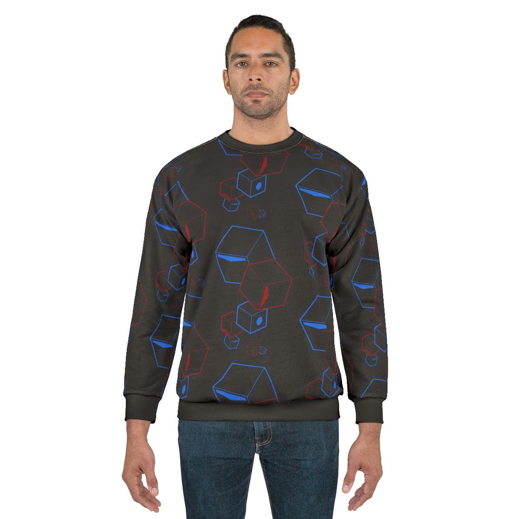 Custom Beat Saber sweatshirt with floating blocks design