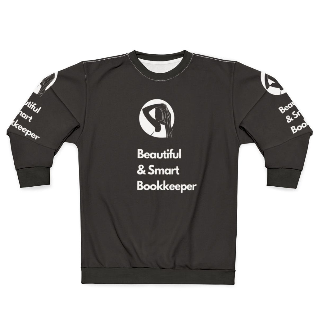Beautiful and smart female bookkeeper wearing a stylish sweatshirt