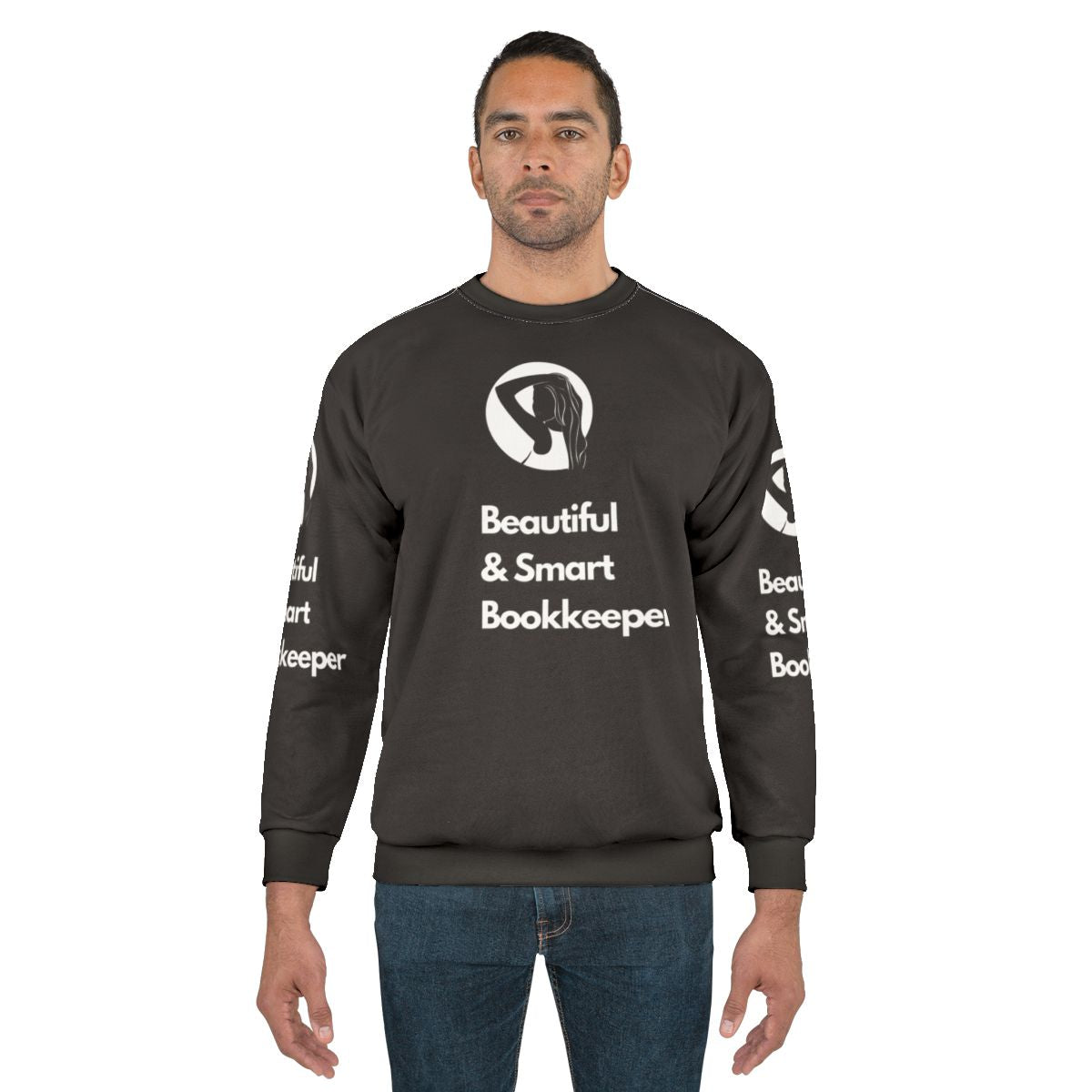 Beautiful and smart female bookkeeper wearing a stylish sweatshirt