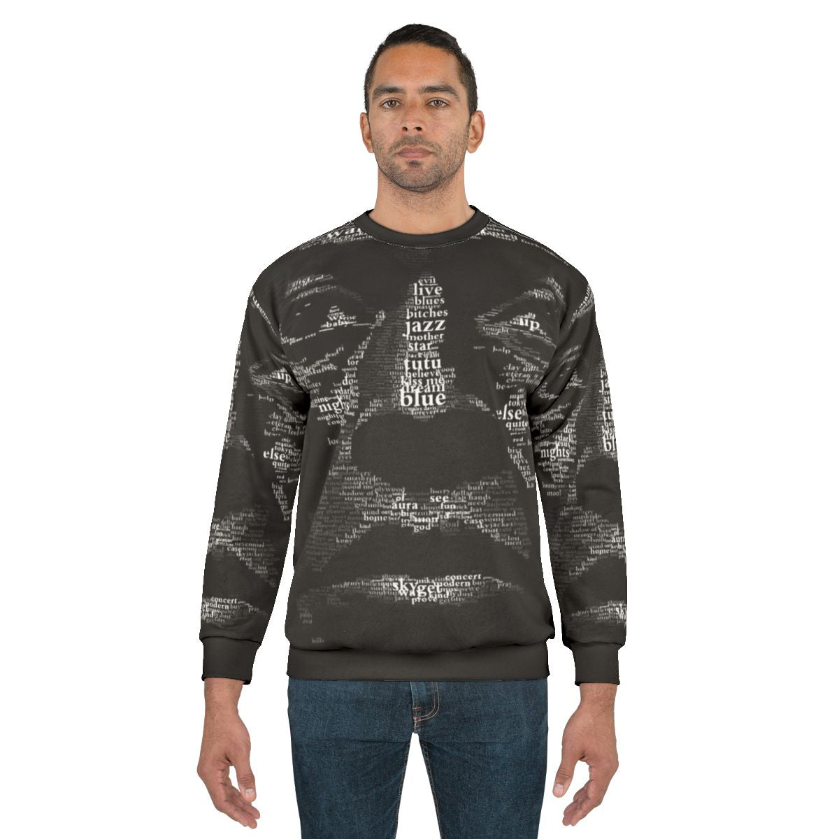 Stylish jazz-inspired sweatshirt featuring a music theme