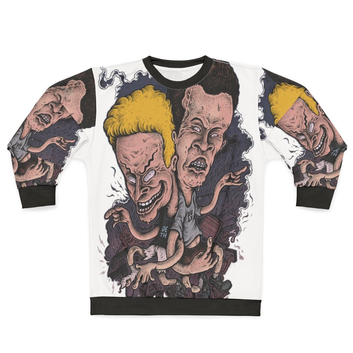 Beavis and Butt-Head 90s cartoon characters on a cozy sweatshirt