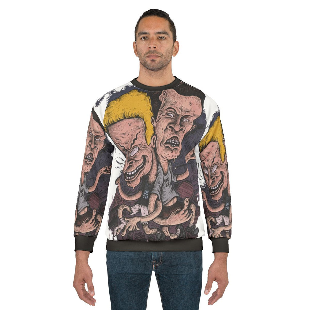 Beavis and Butt-Head 90s cartoon characters on a cozy sweatshirt