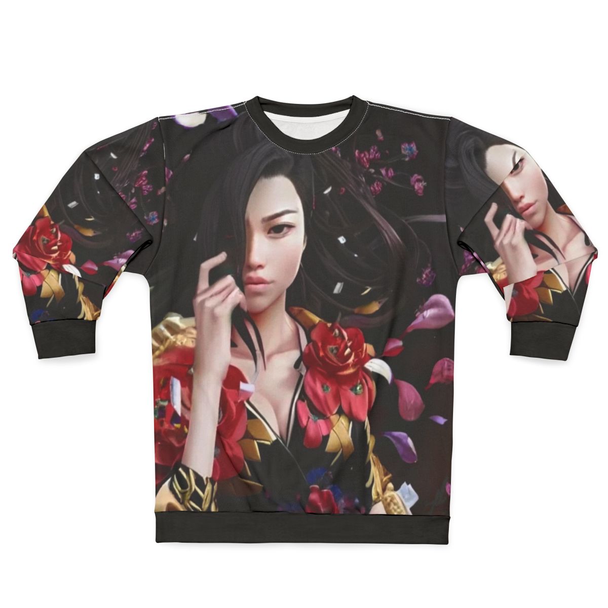 Rose Blossom Asian-Inspired Floral Design Sweatshirt