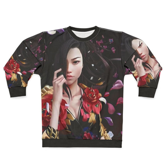 Rose Blossom Asian-Inspired Floral Design Sweatshirt