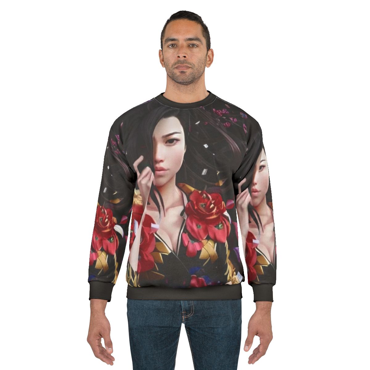 Rose Blossom Asian-Inspired Floral Design Sweatshirt