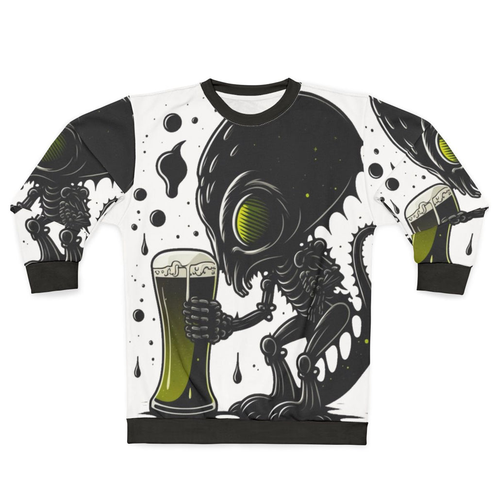 Intergalactic beer lover alien drinking art sweatshirt