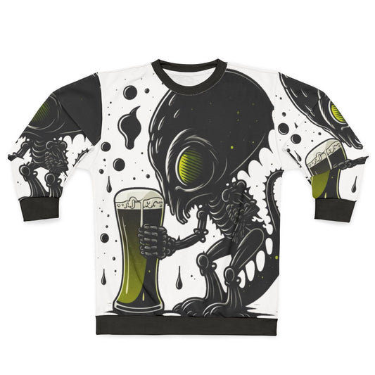 Intergalactic beer lover alien drinking art sweatshirt