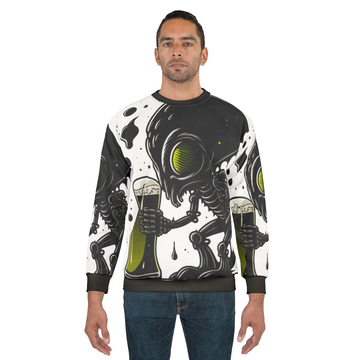 Intergalactic beer lover alien drinking art sweatshirt