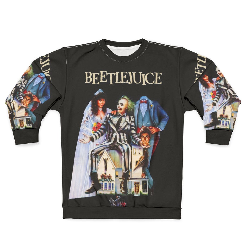 Beetlejuice themed sweatshirt with gothic and horror design