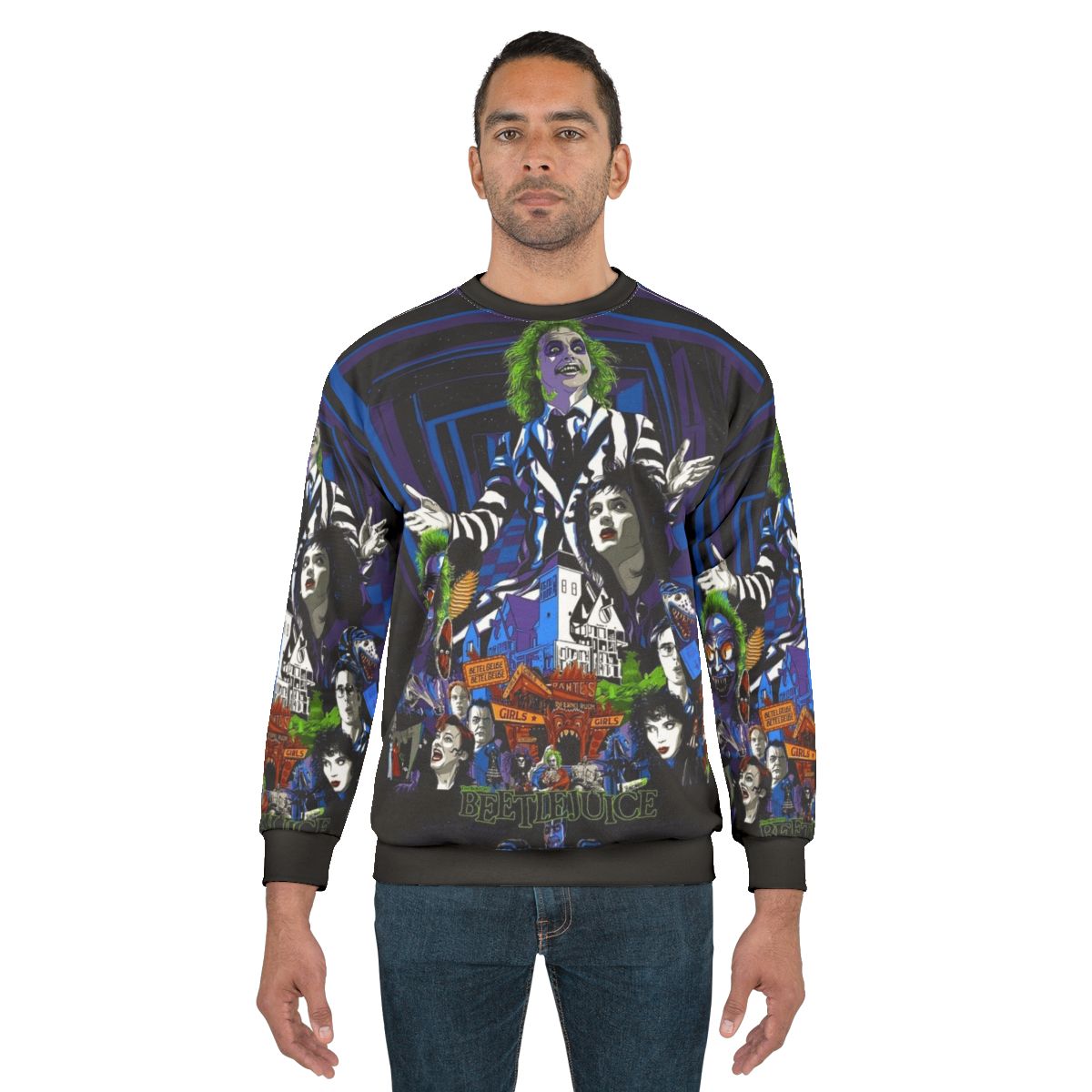 Beetlejuice movie merchandise, oversized vintage 80s gothic style sweatshirt
