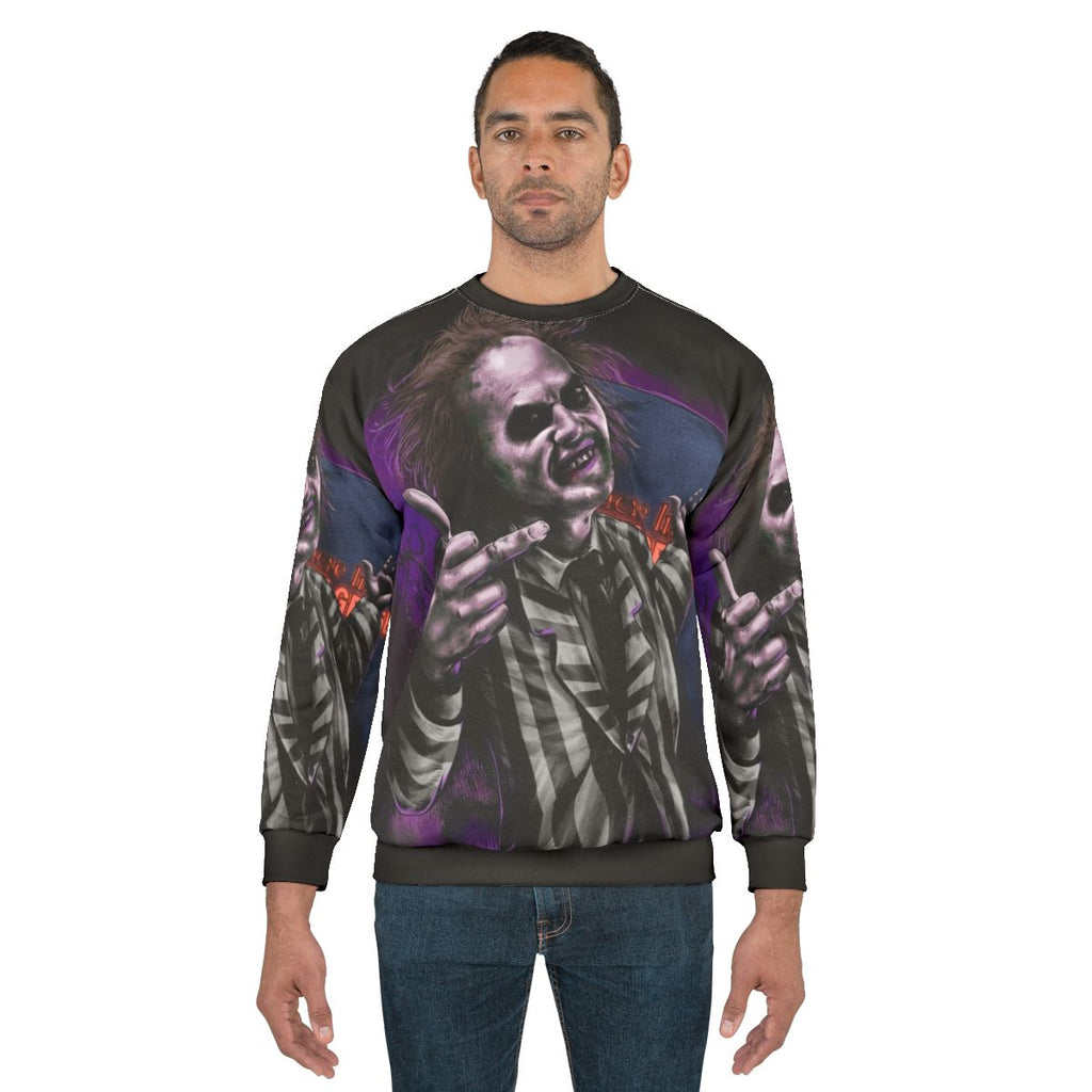 Beetlejuice inspired sweatshirt with dark and gothic design