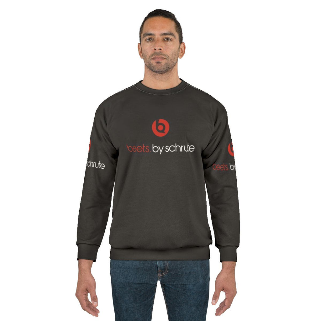 "Beats By Schrute" graphic sweatshirt featuring Dwight Schrute from the TV show The Office