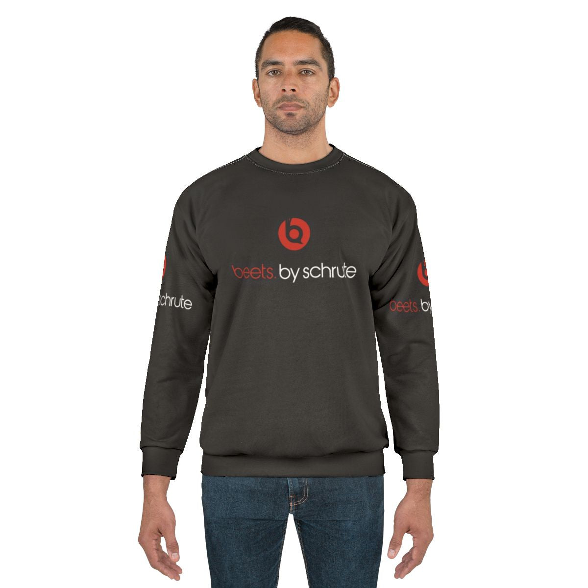 "Beats By Schrute" graphic sweatshirt featuring Dwight Schrute from the TV show The Office