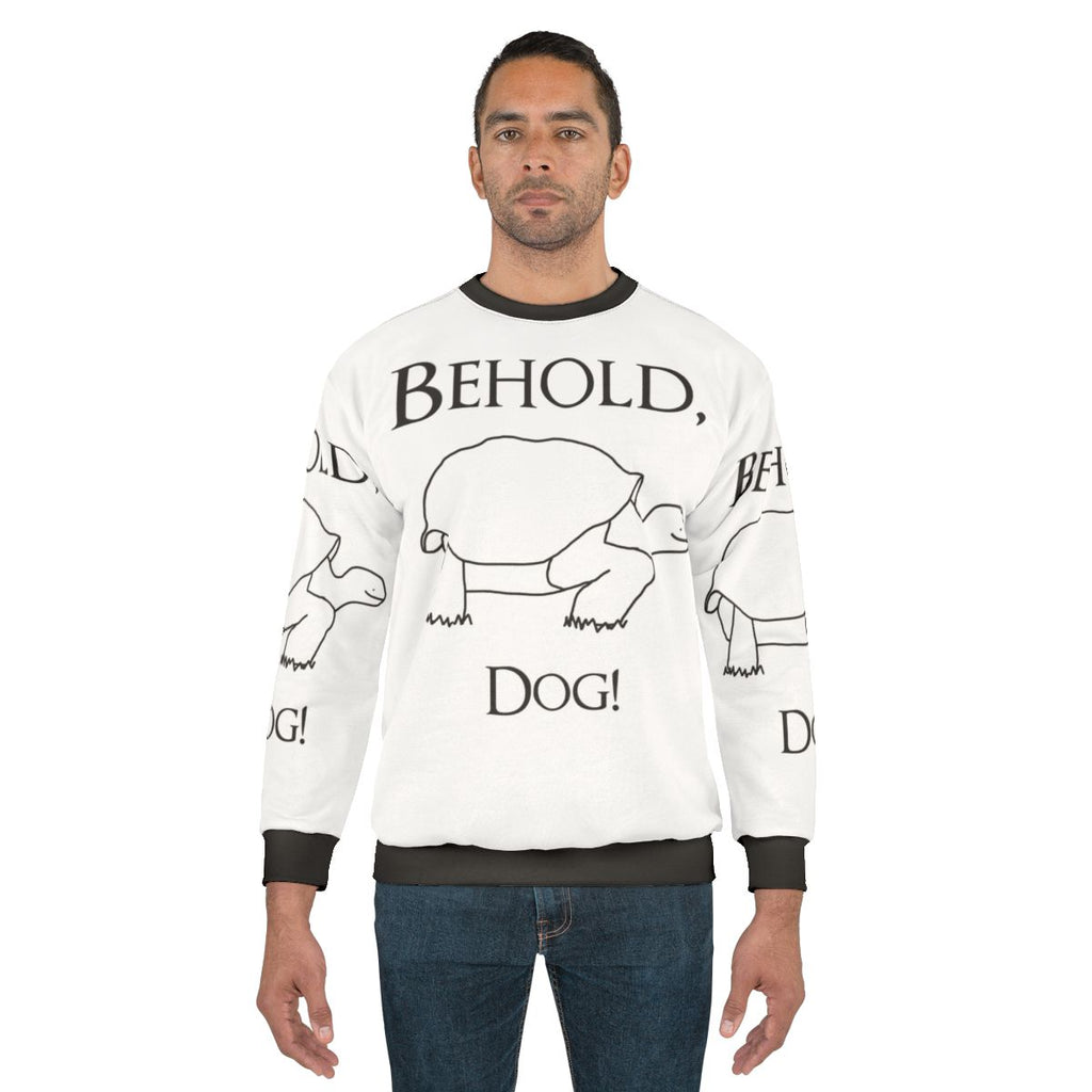 Elden Ring Sweatshirt featuring a Behold the Dog meme design