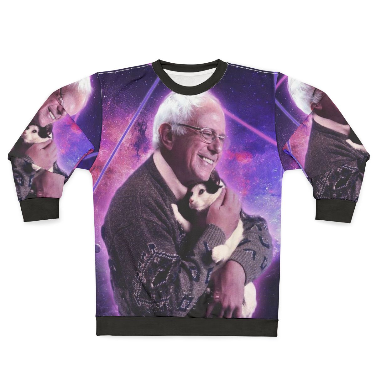 Cosmic cat wearing a Bernie Sanders halftone graphic sweatshirt