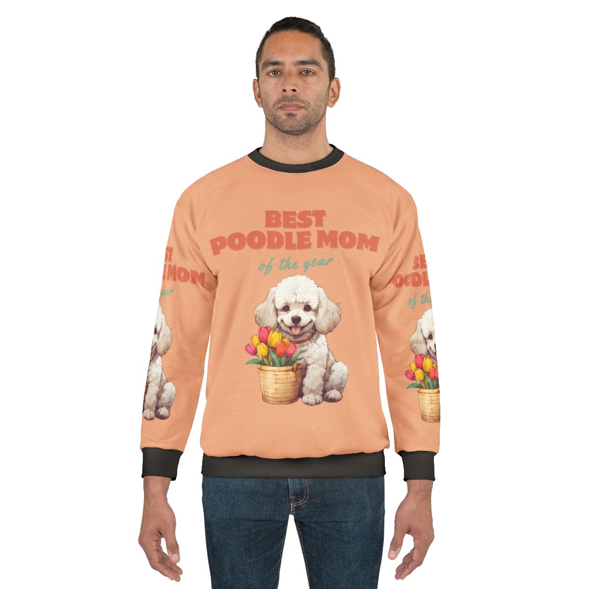 Poodle mom sweatshirt with springtime floral design