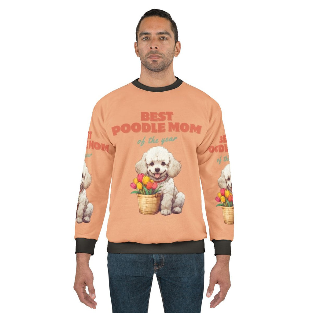 Poodle mom sweatshirt with springtime floral design
