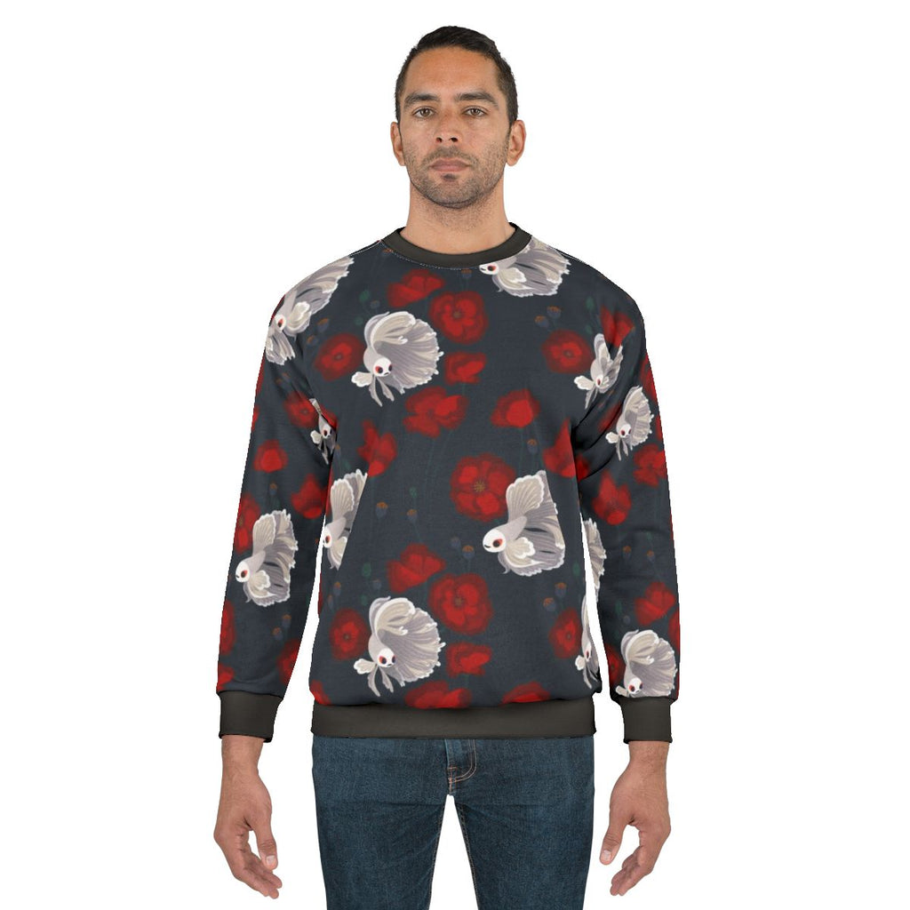 Betta fish and poppy flower graphic sweatshirt