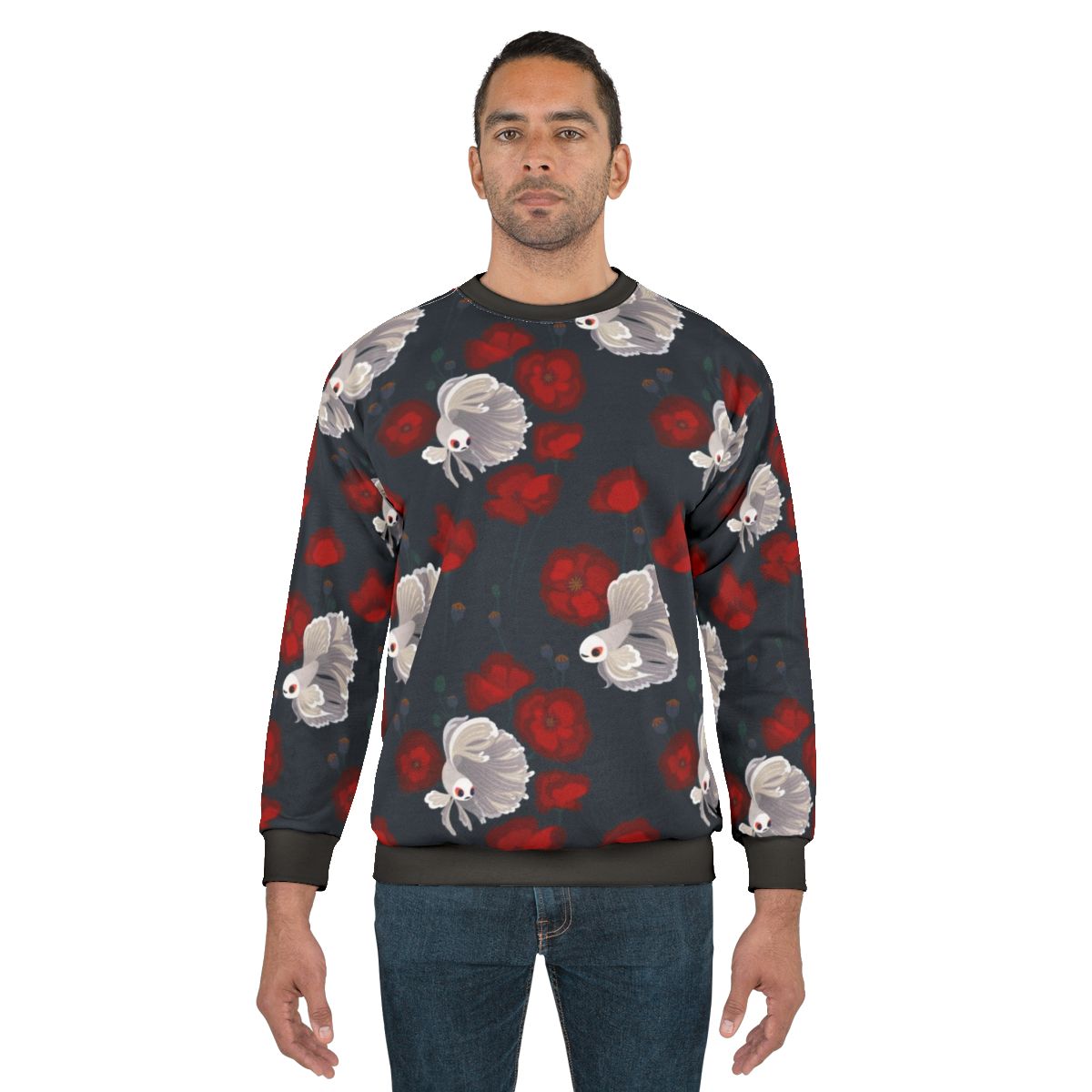 Betta fish and poppy flower graphic sweatshirt