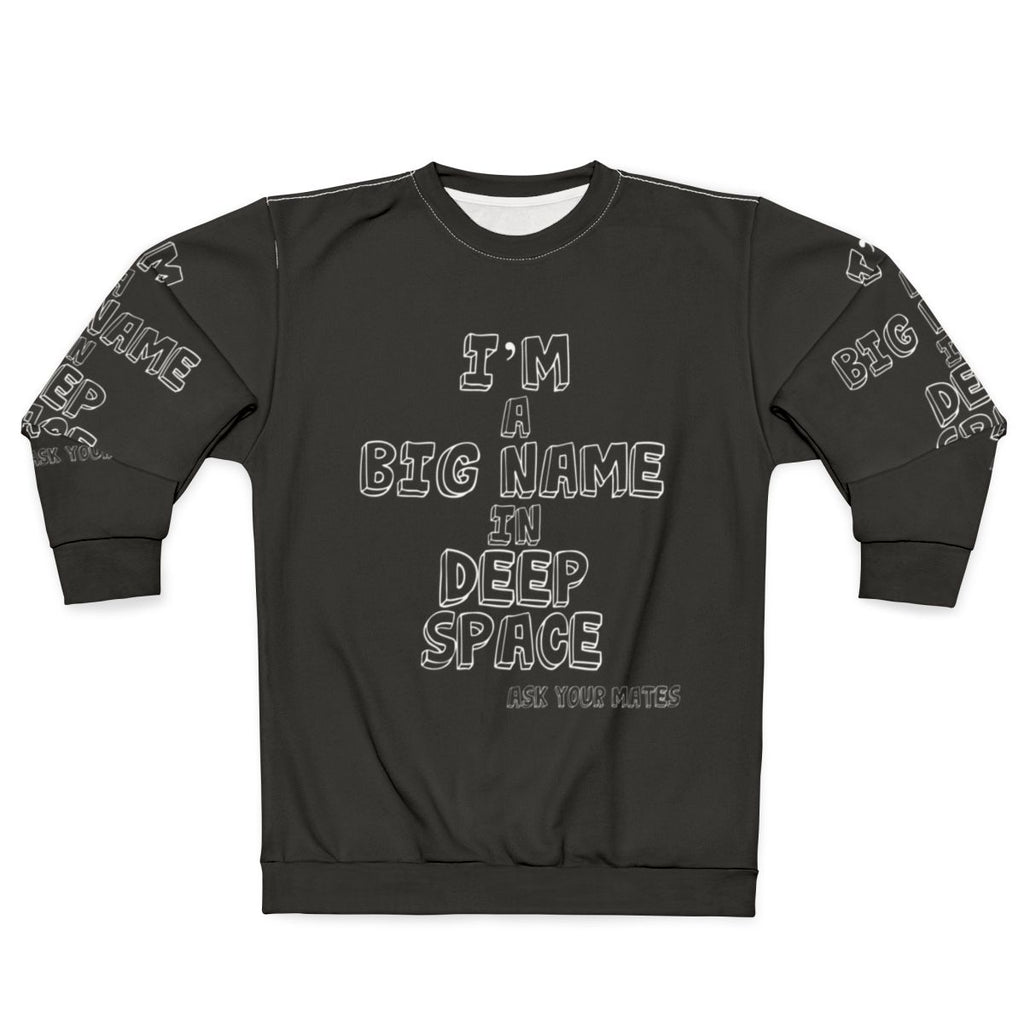 Deep space themed sweatshirt featuring indie band logo