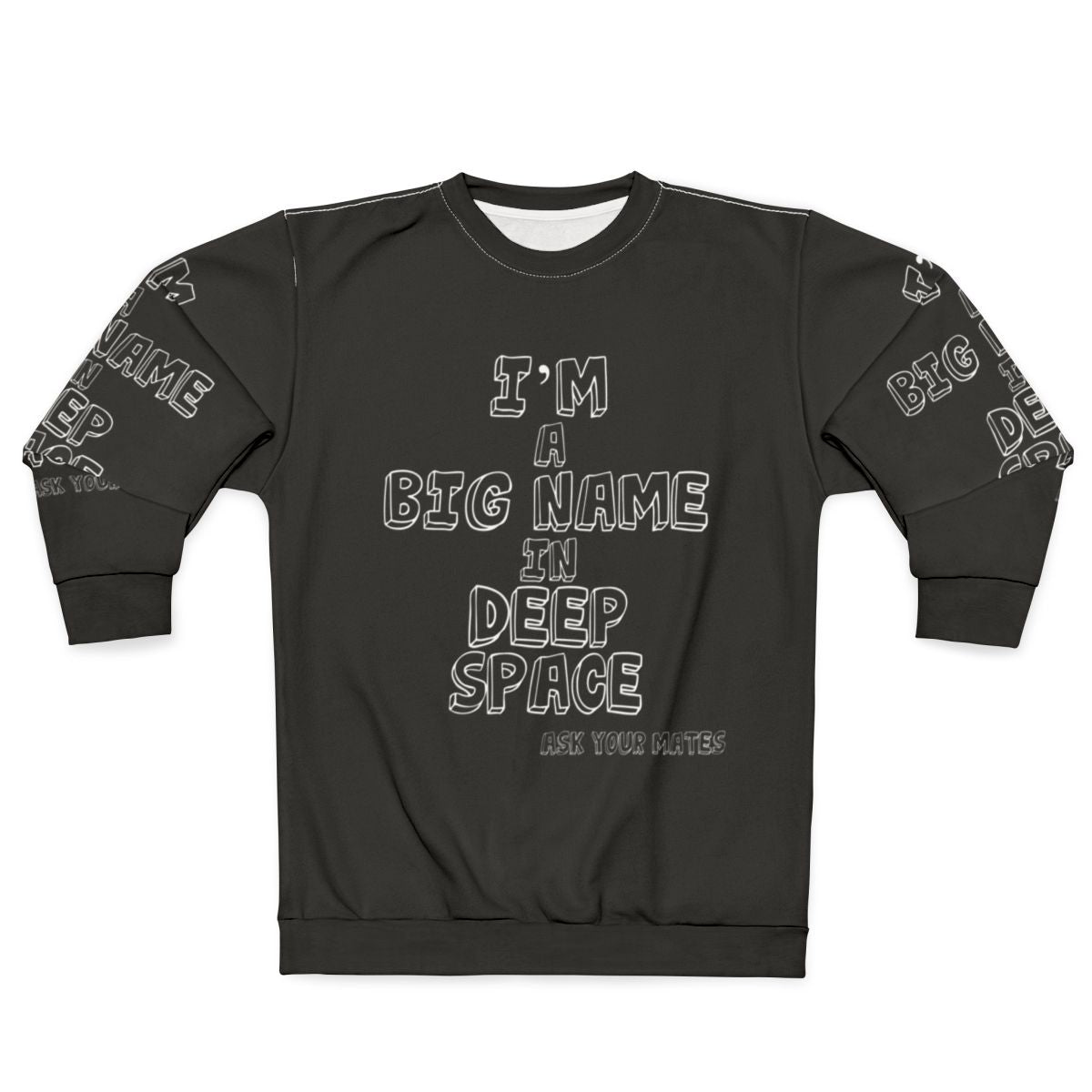 Deep space themed sweatshirt featuring indie band logo